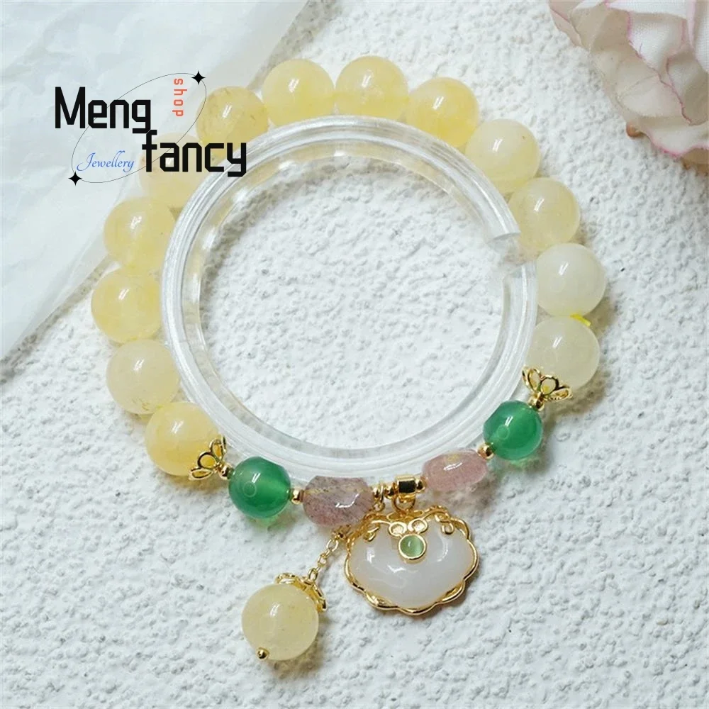 

Natural Yellow Agate Hand String Han Dress With Jewelry Wang Peach Blossom Strawberry Crystal Beaded Bracelet Fashion Jewelry