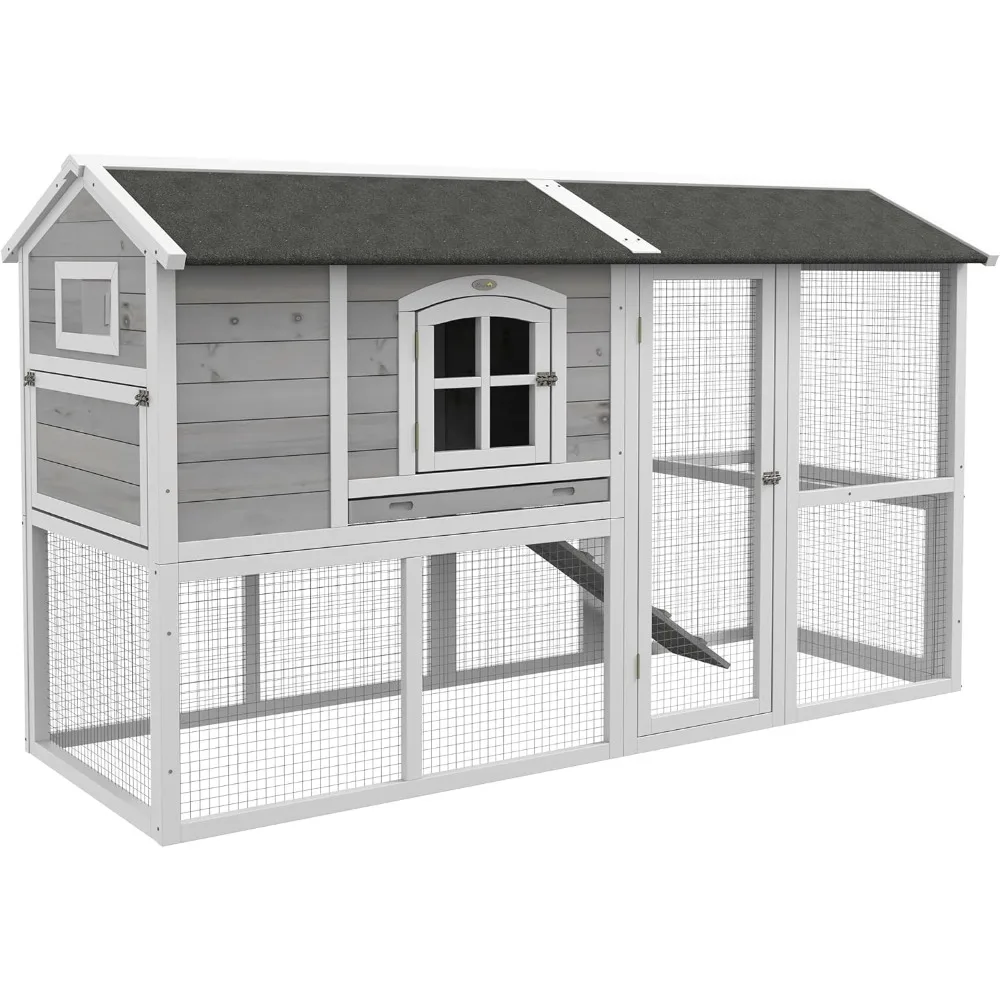 

Chicken Coop, Wooden Chicken Hutch for 4 Chickens,with Nesting Box, Removable Tray, Run, for Backyard, Farm, Chicken Cage