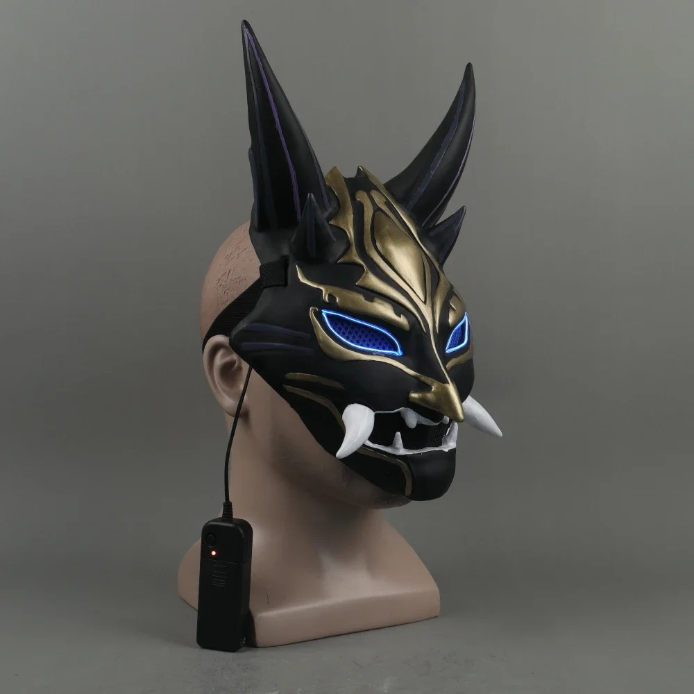 Game Genshin Impact Xiao Resin Helmet Cosplay Mask Led Light PVC Helmet Halloween Party Prop Carnival Costume