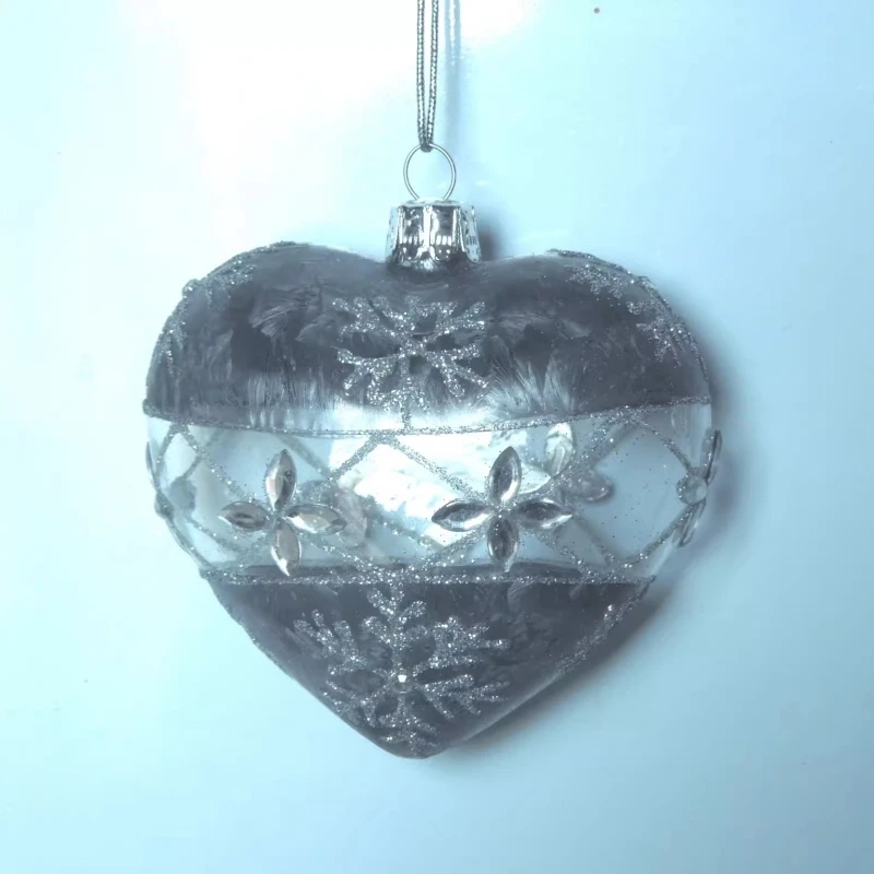 

2pcs/pack Width=9cm Small Size Feather Paint Heart Shape Glass Pendant Christmas Tree Hanger Handmade Ornament Wedding Live Prop