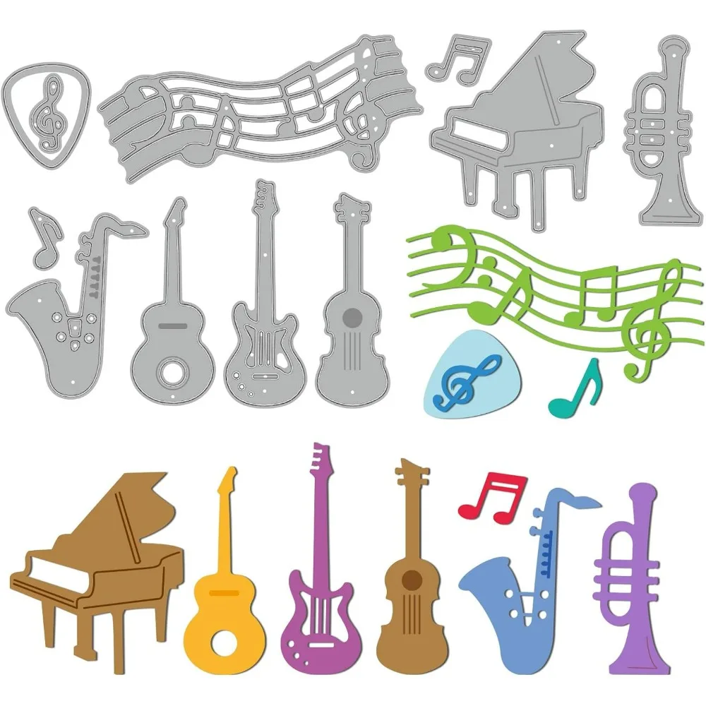 Musical Instrument Piano Guitar Cutting Dies for Music Lover Western Instruments Embossing Stencils Template for Decorative