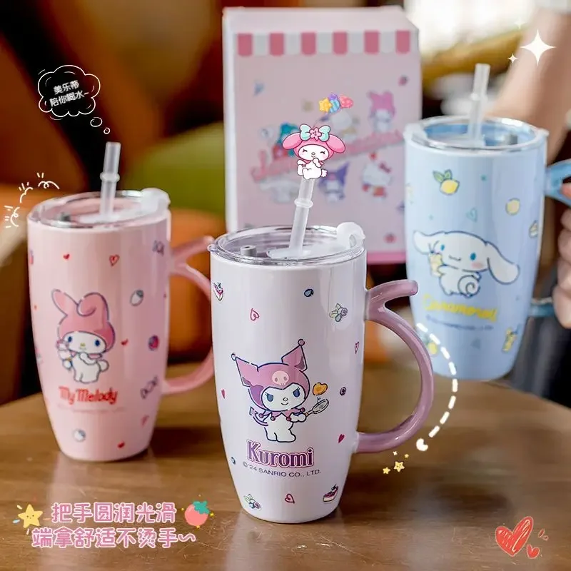 MINISO-Tasse en céramique de grande capacité pour enfants, Hello Kitty Cinnamoroll, Anime Kawaii, Tasse de dessin animé mignon, Tasse de stockage d'eau créative, Cadeaux