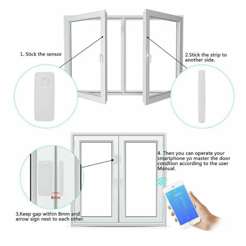 1Set WiFi Pintu Jendela Sensor untuk Smart Alarm Sensor Tidak Ada Hub Diperlukan Isi Ulang R2LB