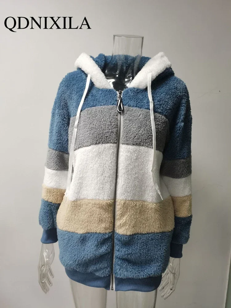 Nuovo In autunno inverno caldo peluche tasca con cerniera giacca allentata con cappuccio donna felpa con cappuccio cappotti Oversize felpe con