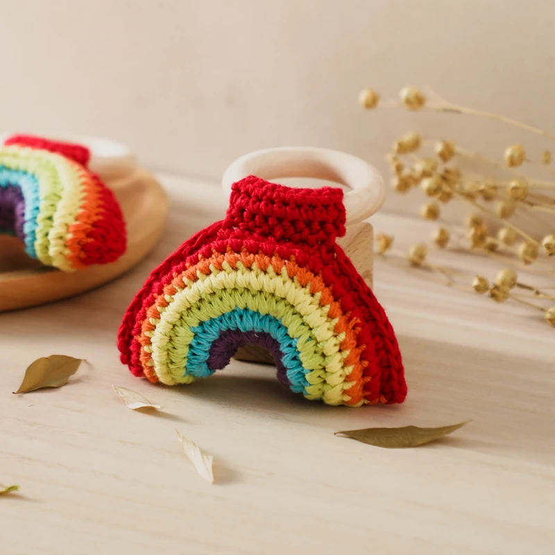 Baby Crochet Beads Wooden Ring Rattle Teether Toys Fruit Shaped Leaves Pine Nuts Beads For DIY Pacifier Chain Necklace Wholesale