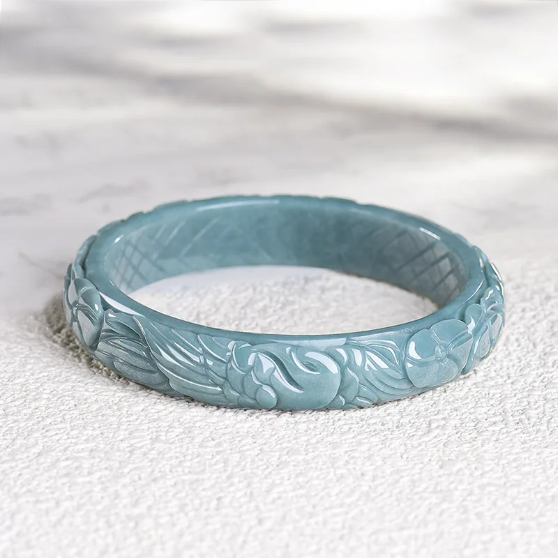 Natural Burmese Jadeite Phoenix Bracelet Real Jade Charm Bangle Luxury Carved Gemstone Designer Accessories Gifts for Women