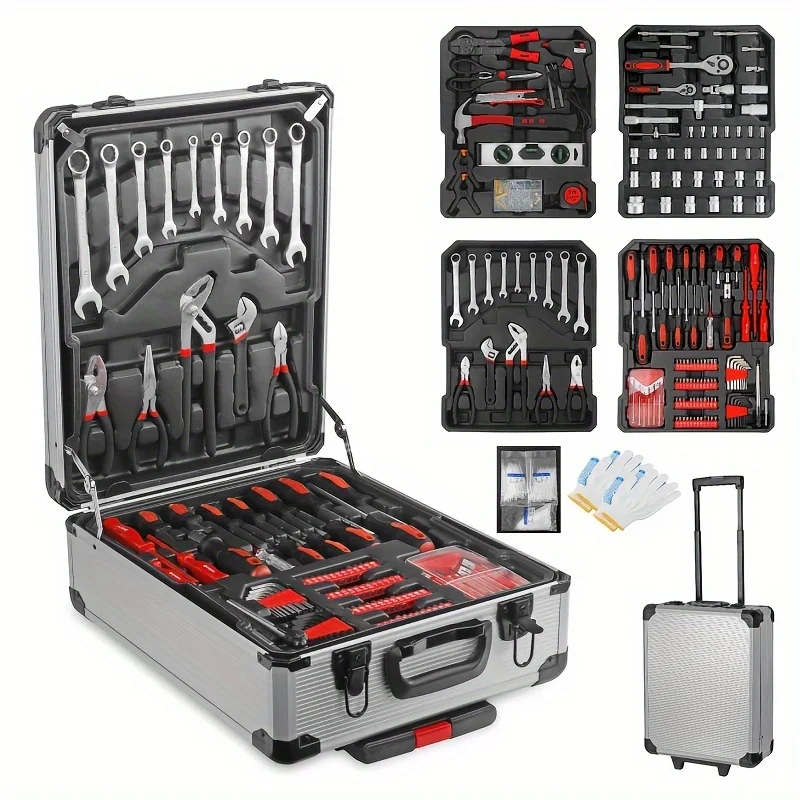 799 pcs stainless steel tool set with aluminum toolbox - including wrench, pliers, and socket, suitable for home and outdoor use