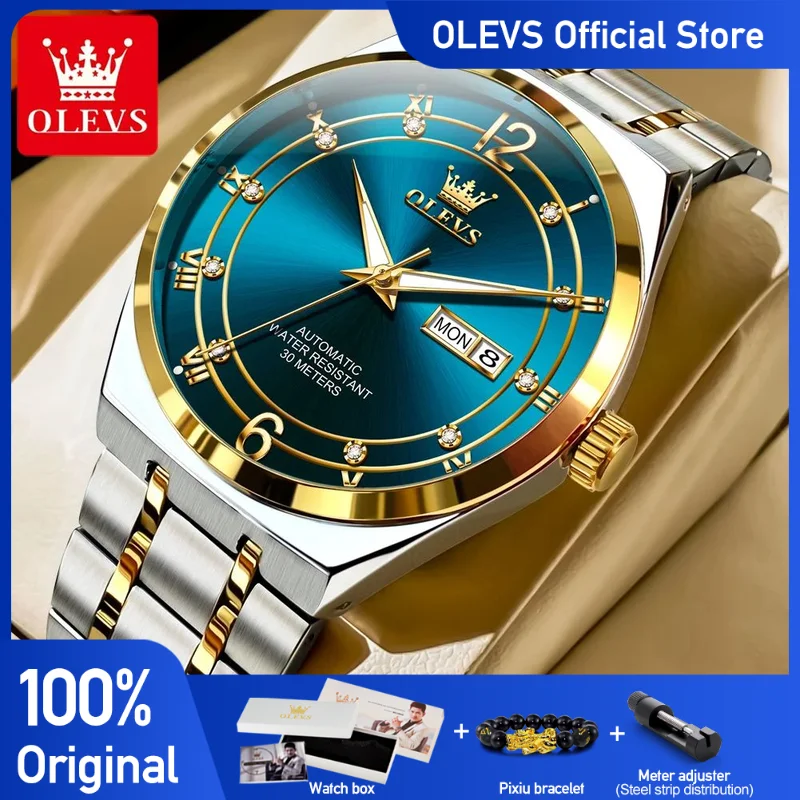 

OLEVS 7068, мужские часы, роскошные оригинальные механические часы, водонепроницаемые часы для мужчин, часы из нержавеющей стали с коробкой