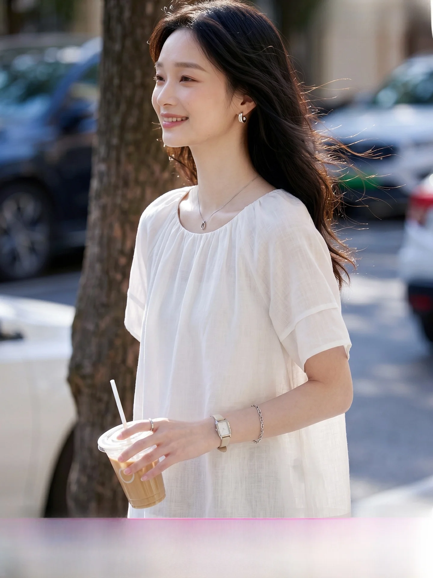 

Fashionable White round Neck Short Sleeve Women's Shirt Double-Sided Wear Design Summer Top Elegant Button-Up Casual Style