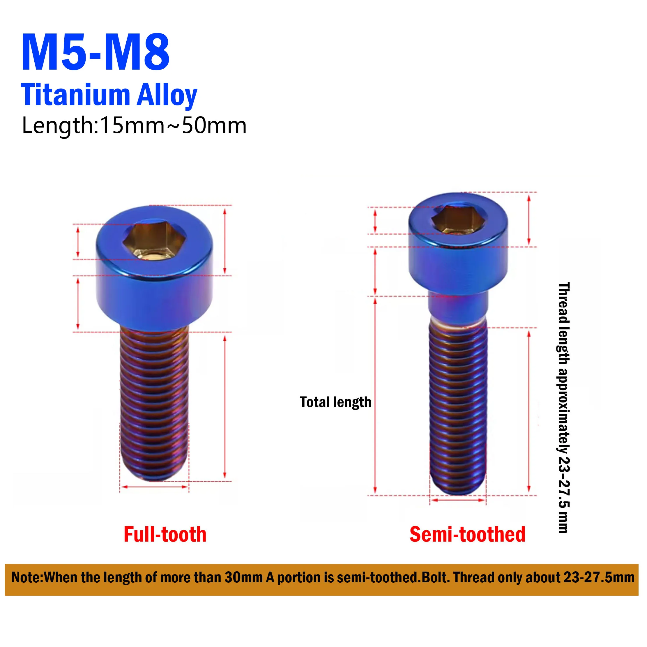 1Pc DIN912 TC4 Titanium Bolt M5 M6 M8 Allen Key Square Head Screw for Bicycle Stem Seatpost