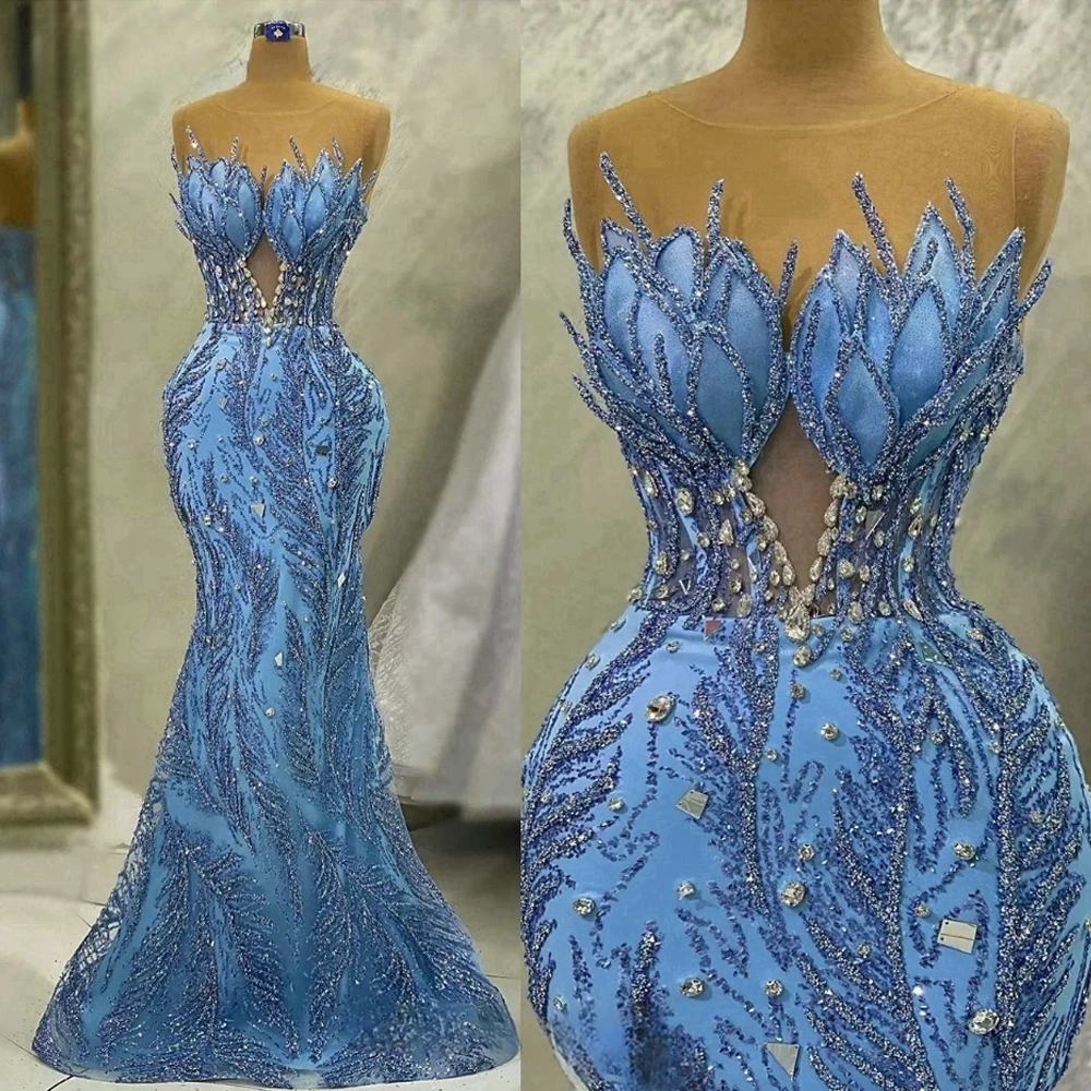 Vestidos de Noche brillantes con lentejuelas y cuentas para mujer, elegantes vestidos de fiesta de imperio de plumas, sirena, largos, formales, 2023