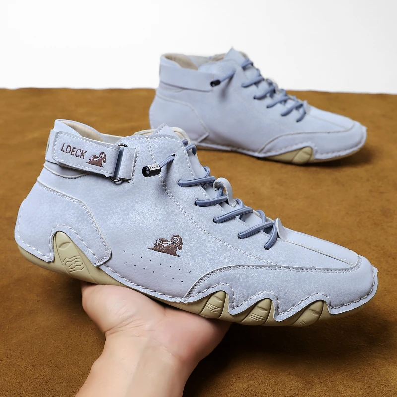 Mens Mint Green Octopus Sole Ankle Boots Casual Leather Lace Up Sneakers With Adjustable Strap For Outdoor Hiking Comfortable