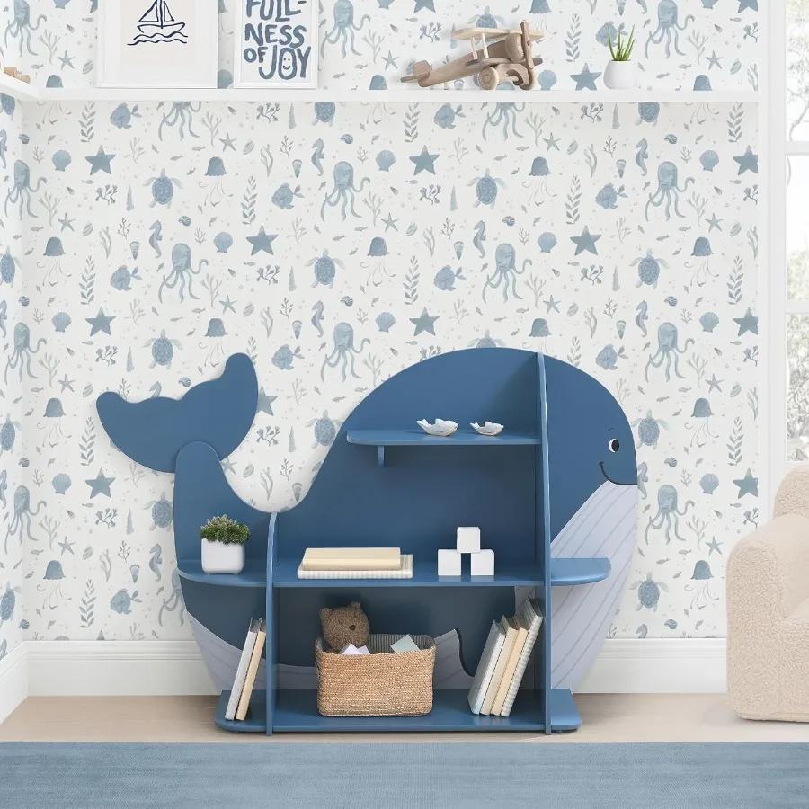 Whale Bookcase Greenguard Gold Certified Blue for Modern Home Offices and Living Rooms Stylish Storage Solution with Safe LowVO