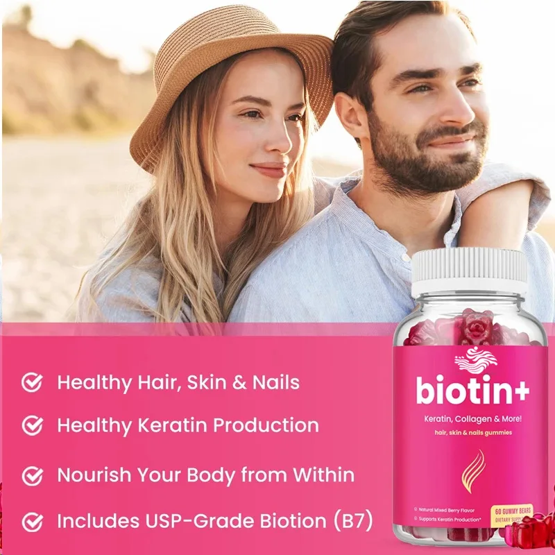 Rambut, kulit, dan kuku Gummies kolagen dan Keratin Biotin 5000mcg Biotin Beauty Complex,60 Kapsul cocok untuk pria dan wanita