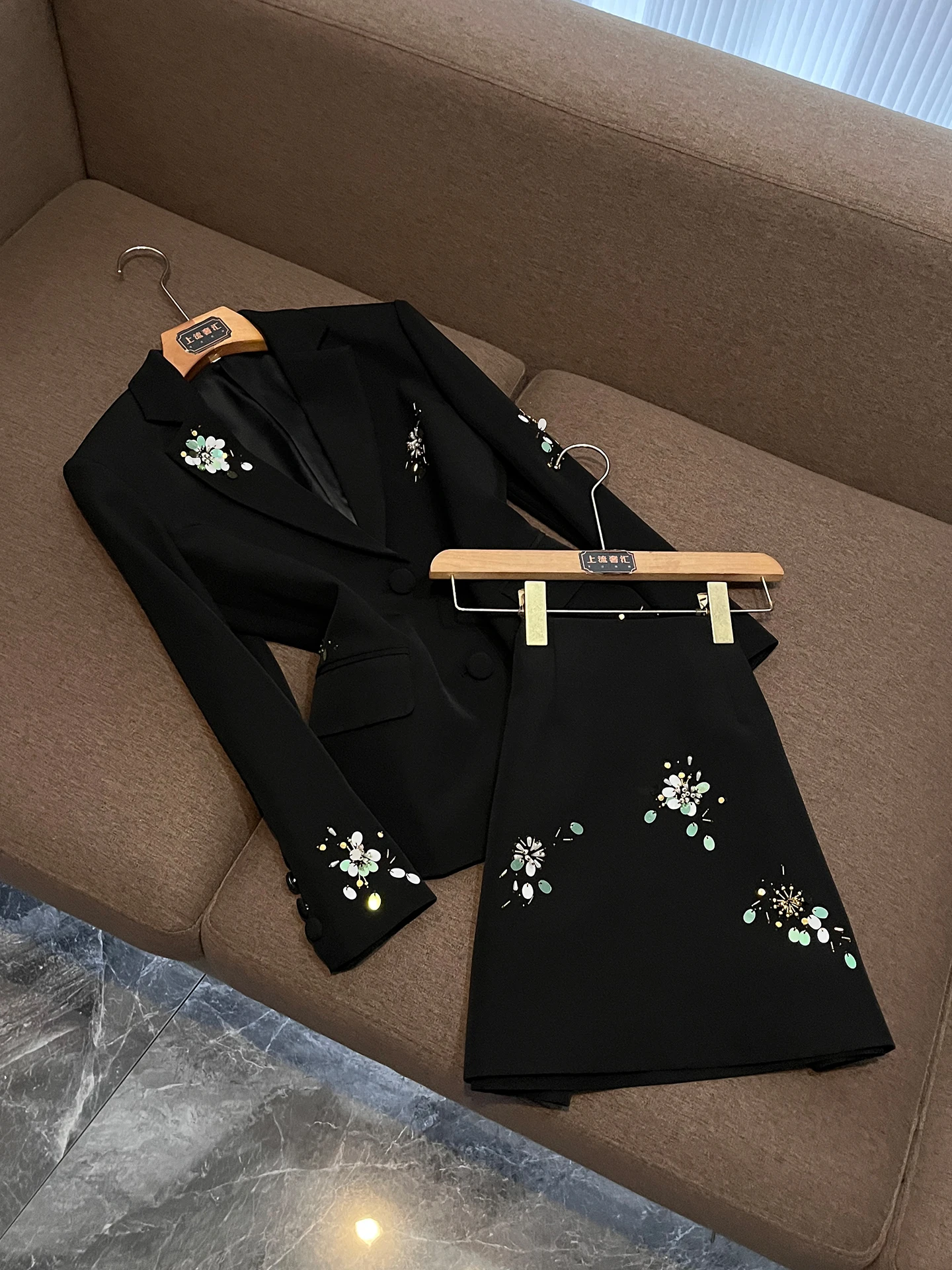 Autumn 2026 New Style Bead Jacket Top Half-length Skirt Two-piece Set Luxury Fashion Women's Suit Hand-sewn Asymmetric Design