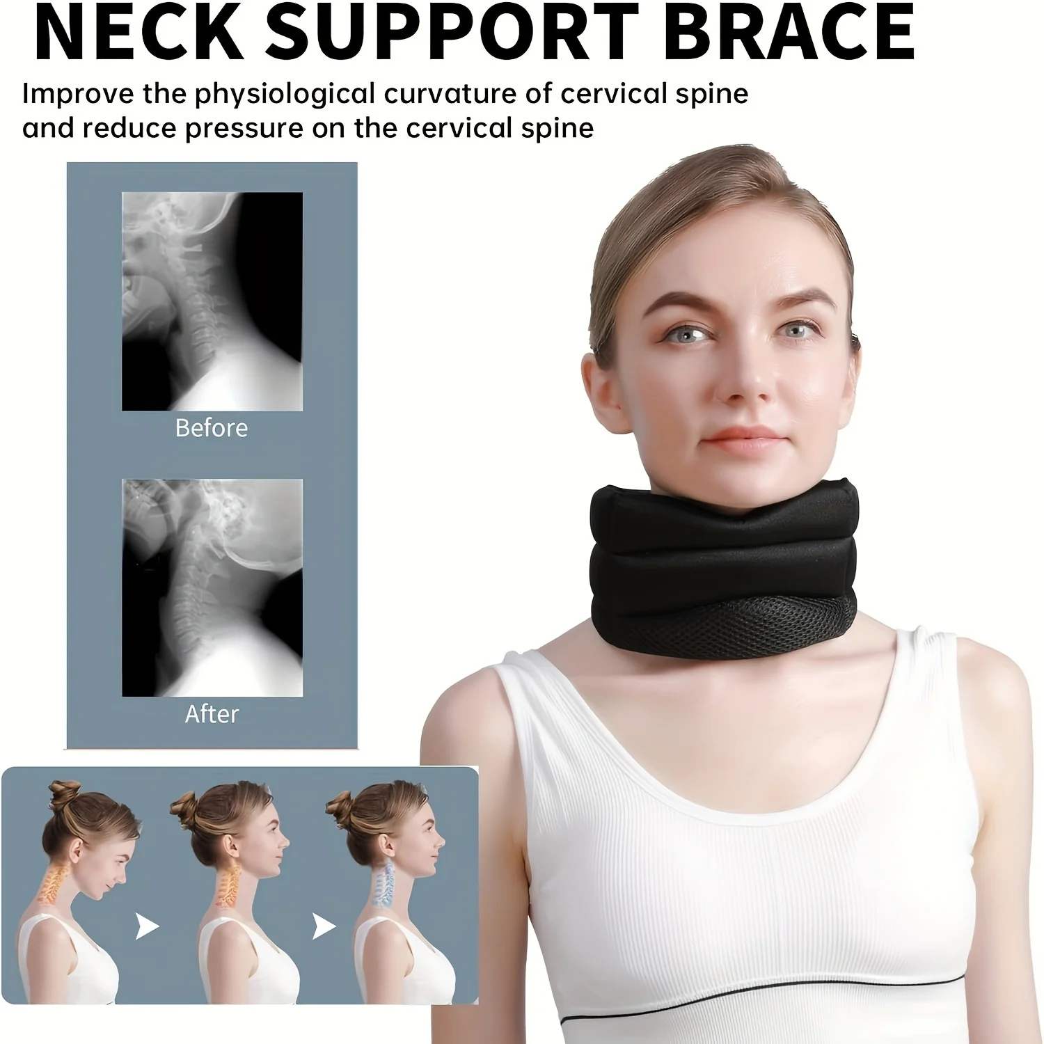 1pc Three-section Adjustable Neck Brace Neck Support, Anti-Low Head Neck Front Tilt Correction Fixed Cervical Spine For Running