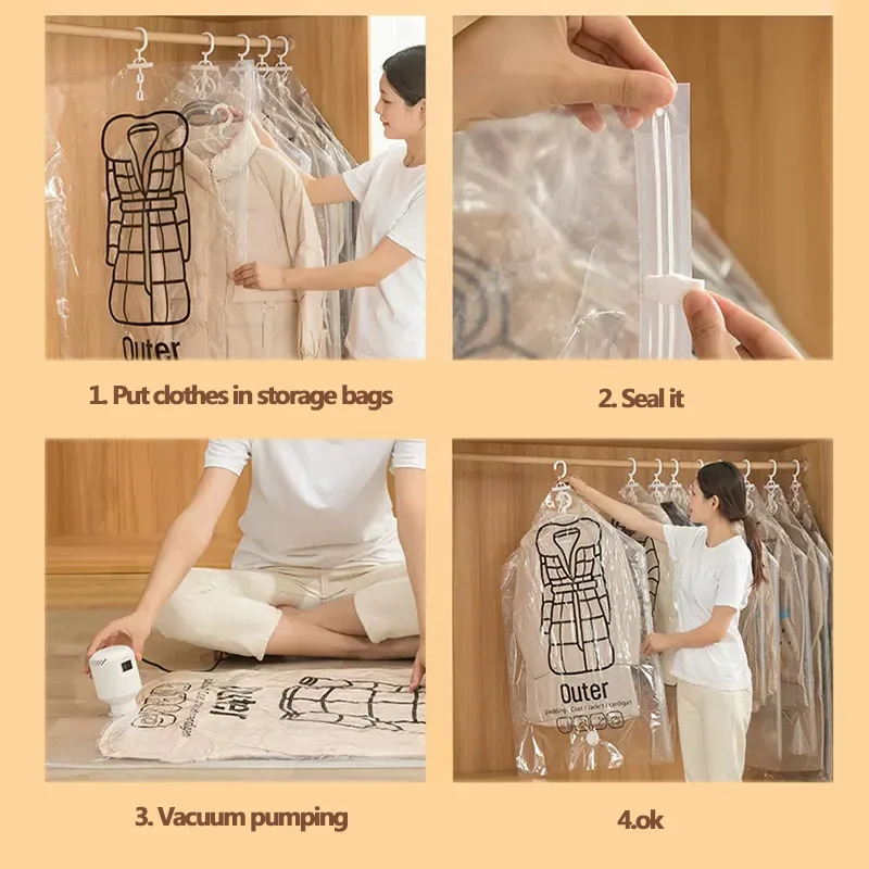 Closet Hanging Vacuum Storage Bags for Clothes, for Closet Organizer Compressed Bag Space Saver Bags Seal Storage Clothing Bags