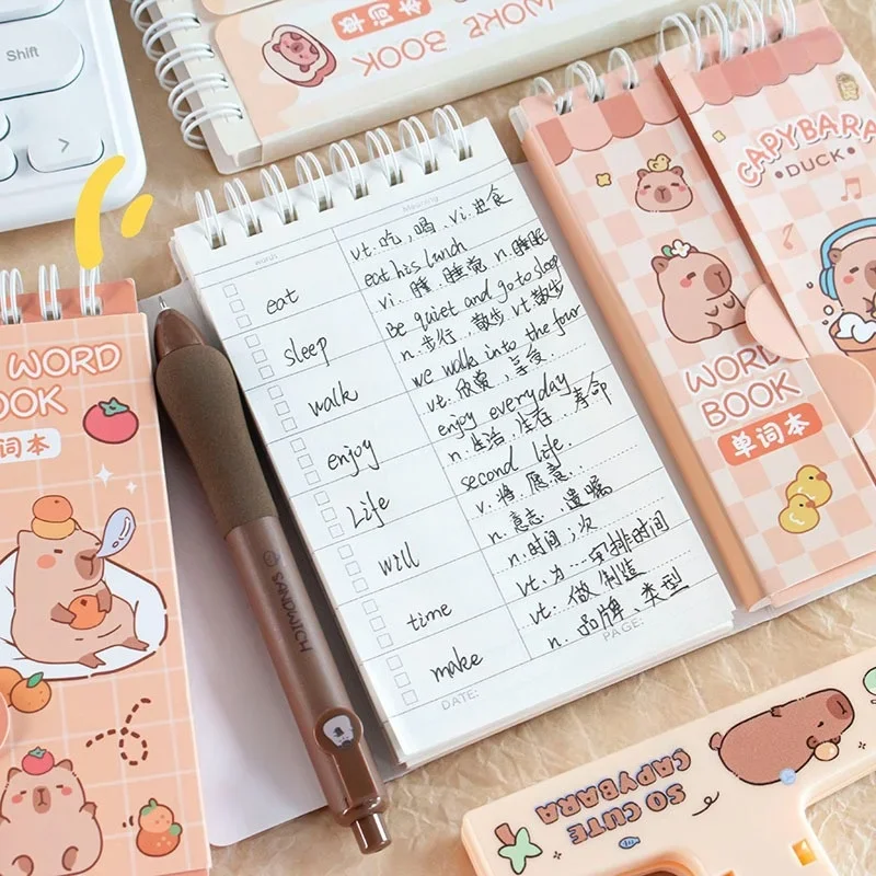 Capybara English Word Memorizer Notebook for Vocab Flip with Self-Test Cover Portable Pocket Coil Book for Students