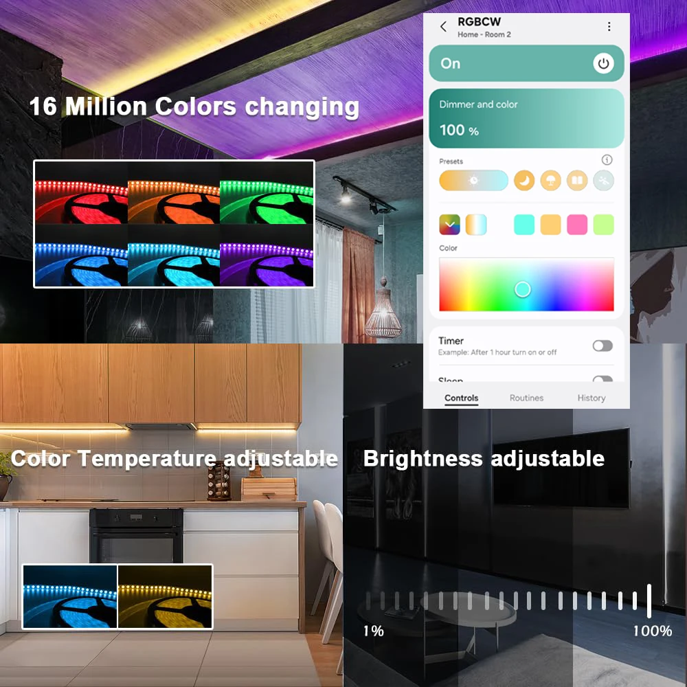 Matter WIFI RGBCW تحكم ذكي LED شرائط مصباح تيار مستمر 12 فولت 24 فولت باهتة يدعم مجموعة المنزل Smartthings أليكسا جوجل تطبيق المنزل