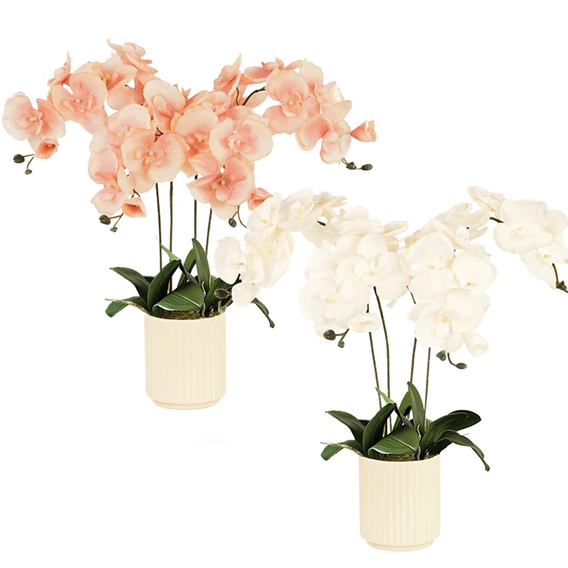 8 رؤساء كبير الحرير زهرة اصطناعية فرع السحلية فالاينوبسيس الأسود بورجوندي ديكور منزلي للزفاف الزهور بوعاء السحلية بالجملة