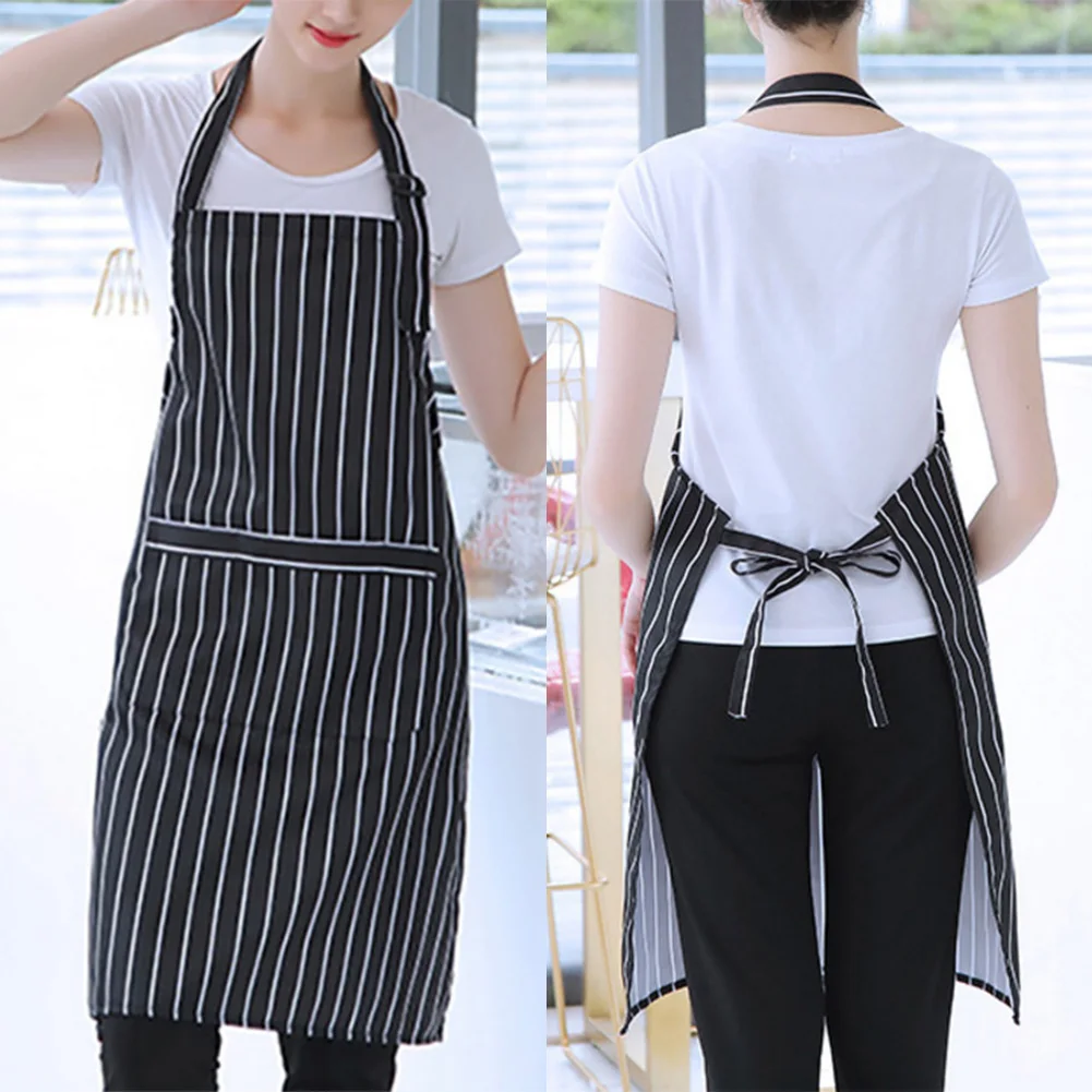 Waiter Chef Hanging Neck Apron Striped Waterproof and Oil Resistant Simple Long Style Unisex