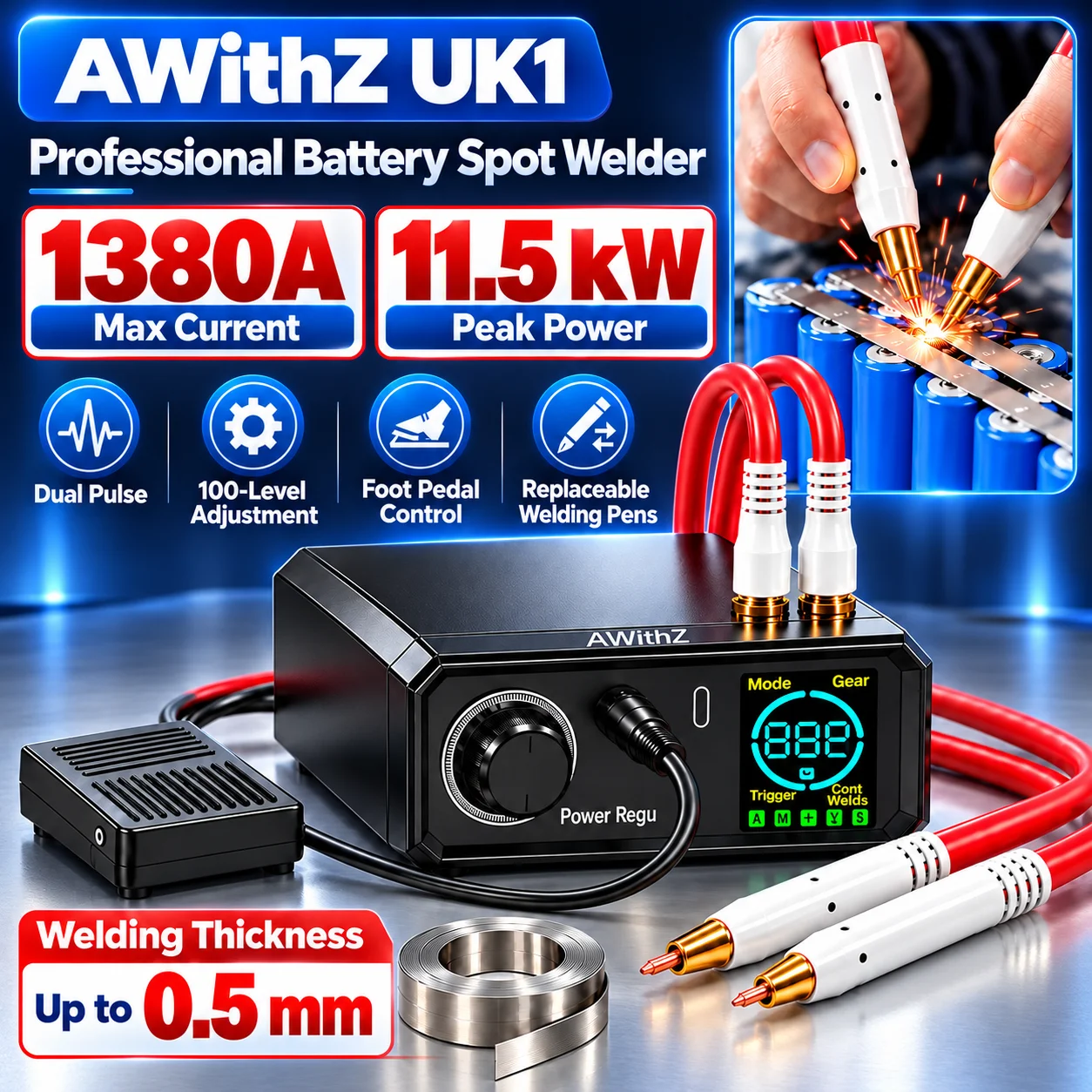 Awithz 9000W Spot Welder High Power Portable Pedal Spot Welding Machine Mini DIY Tool Nickel Strip for 18650 Lithium Battery