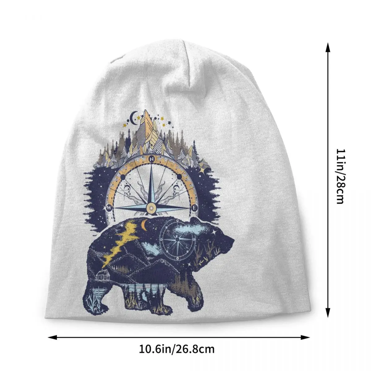Custom Bear And Mountains Adventure Compass Skullies Beanies Caps Men Women Unisex Trend Winter Warm Knit Hat Adult Bonnet Hats