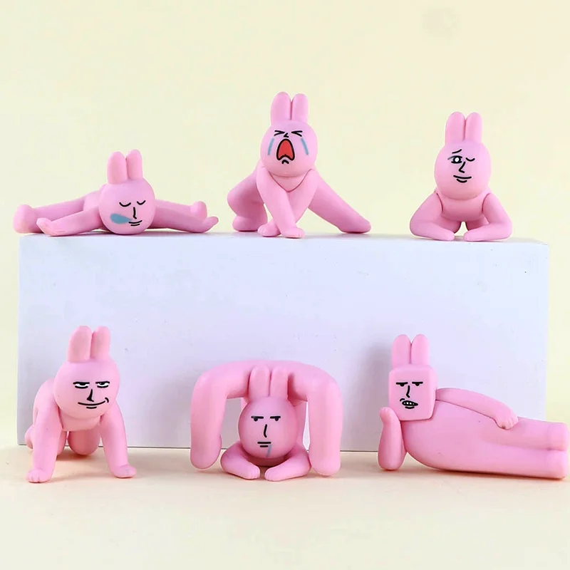 

In Stock 6pcs/ Rabbit Pink Rabbit Magical Yoga Series fold Toys Anime Figure Cajitas Misterios Kawaii for Valentine's Day gifts