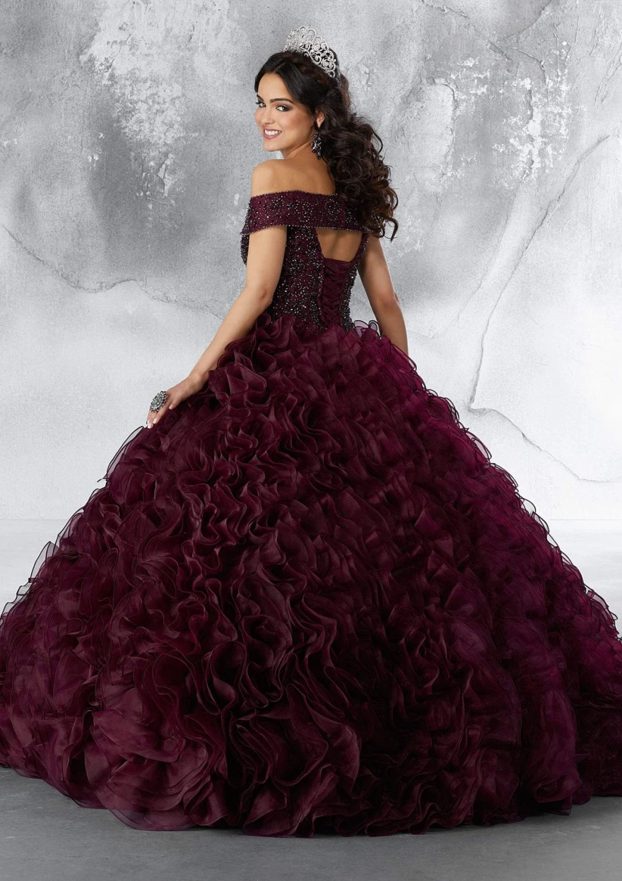 Lorencia Elegant Dark Red Quinceanera Dress 2024 Off Shoulder Beaded Ruffles Sweet 16 Princess Vestido De 15 Quinceañeras YQD108