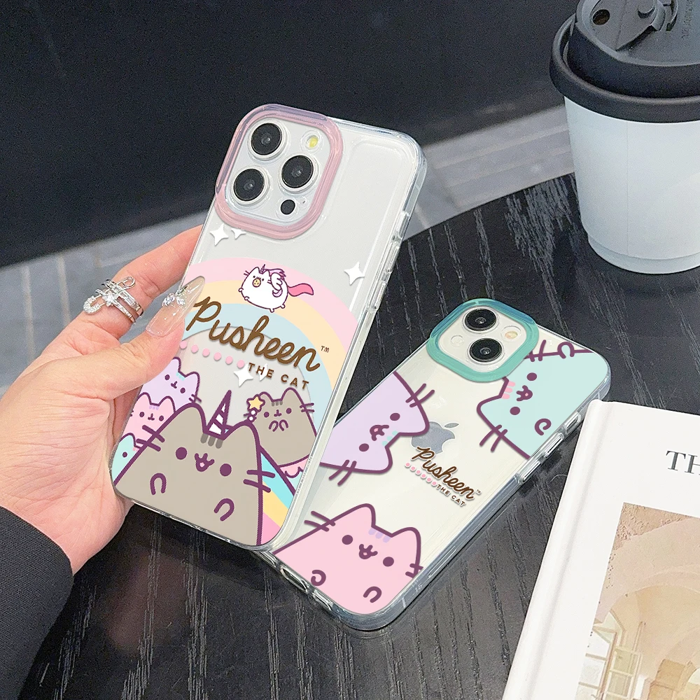 Cartoon donuts Pusheen Cat Clear Space Phone Case For Huawei P 30 50 Pro Lite Nov5 6 7 9 SE RY50 5G Transparent Cover