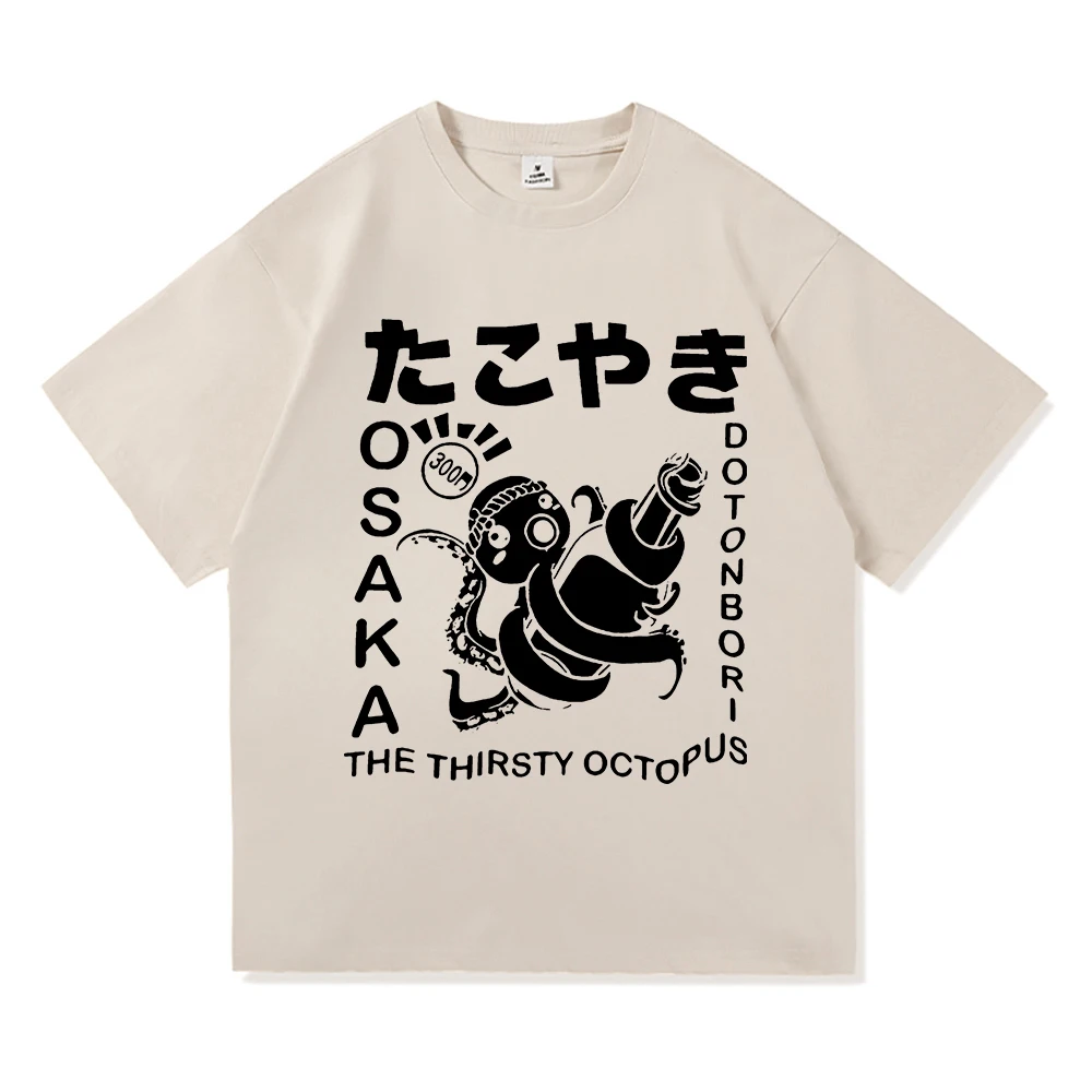 Osaka Dotonbori Drunken Octopus T Shirts Fashion Men Aesthetic Takoyaki Osaka T-Shirt Unisex Japanese Anime Vintage Cotton Tees