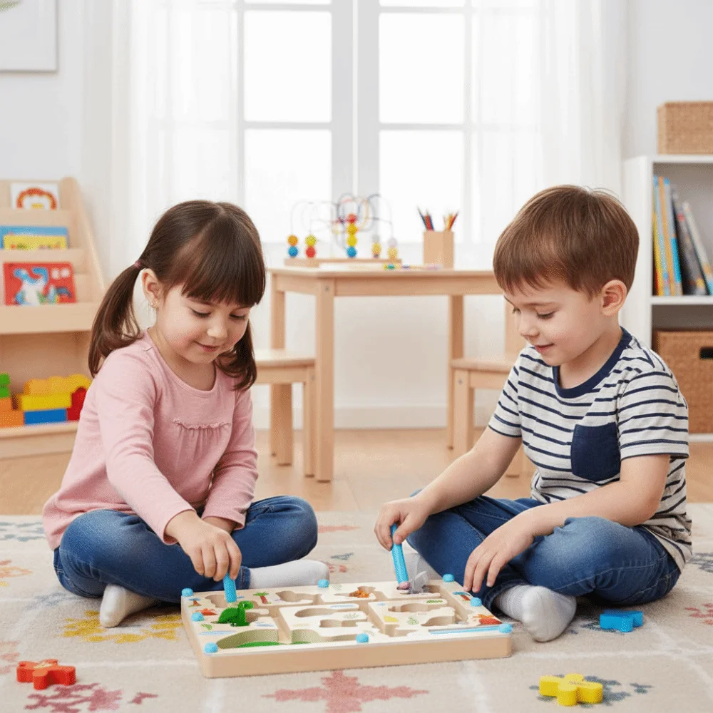 Wooden Board Magnetic Maze Magnetic Beads Counting Puzzle Number Maze Fine Motor Skills Color Sorting Montessori Wooden Puzzle