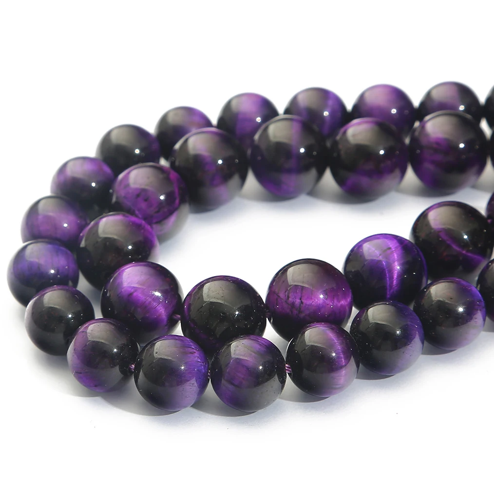 Natursteinperlen, lila Tigerauge, runde lose Abstandsperlen für die Herstellung von Schmuck, DIY-Halskette, Armband, Ohrring-Zubehör – Detail 2