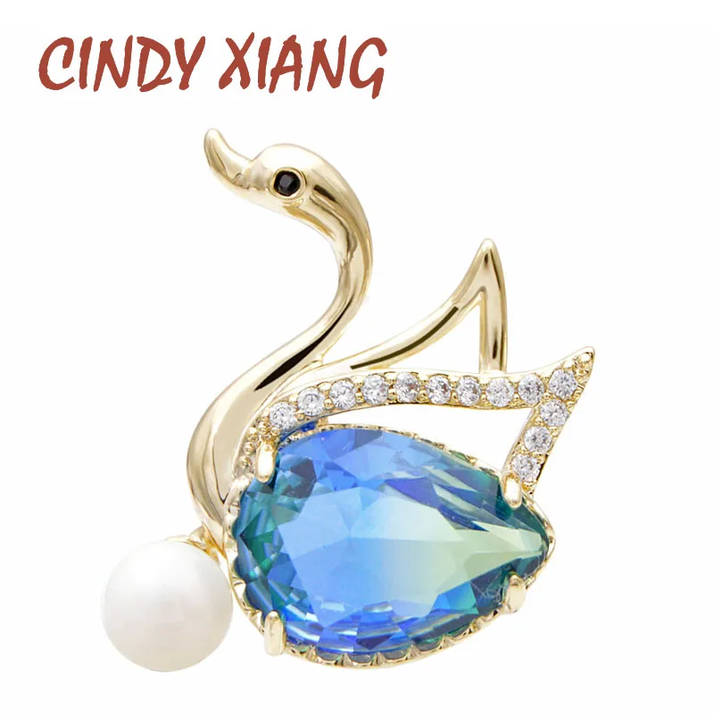 CINDY XIANG 4 Colors Avaible Rainbow Cubic Zirconia Swan Collar Brooch Pin Unisex Fashion Brooches Suit Wedding Brooch Gift