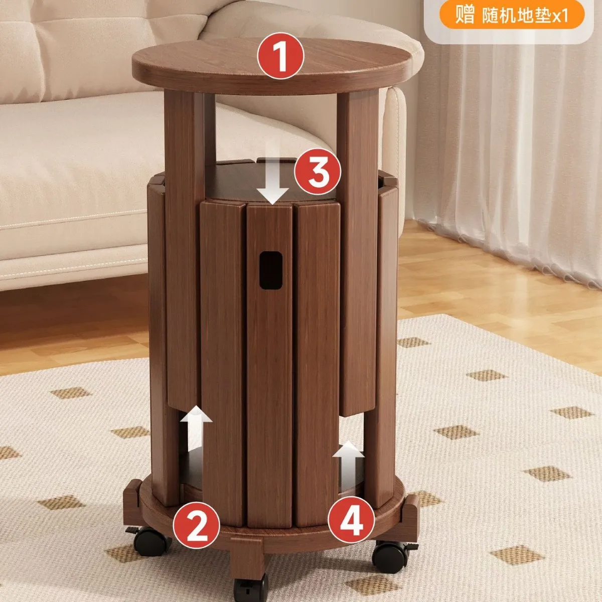 

4-in-1 Combination Stool Solid Wood Stool with Stackable Design and Casters Storage Stackable Stool Guest Reserve Stool