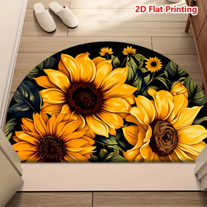Blue and White Porcelain Semicircle Doormat Traditional Chinese Floral and Bird Pattern Non Slip Floor Mat for Oriental Home