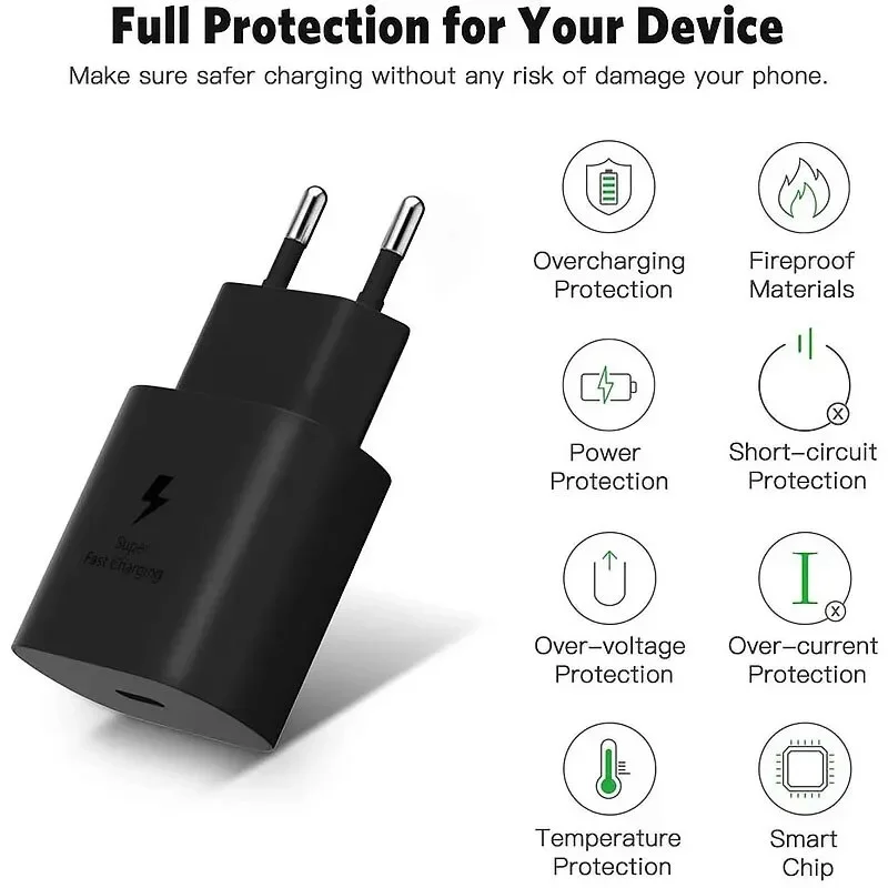 25W USB C Charger For Samsung Galaxy S21 S22 S23 S24 Ultra A54 A53 A34 Fast Charging Type C Data Cable Charger Adapter