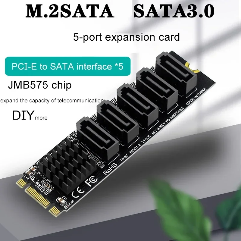 

M.2 NGFF B-Key to 5 Ports SATA3.0 Expansion Card with JMB575 Chipset for SATA III 6GB/S, Computer Expansion Adapter Accessories