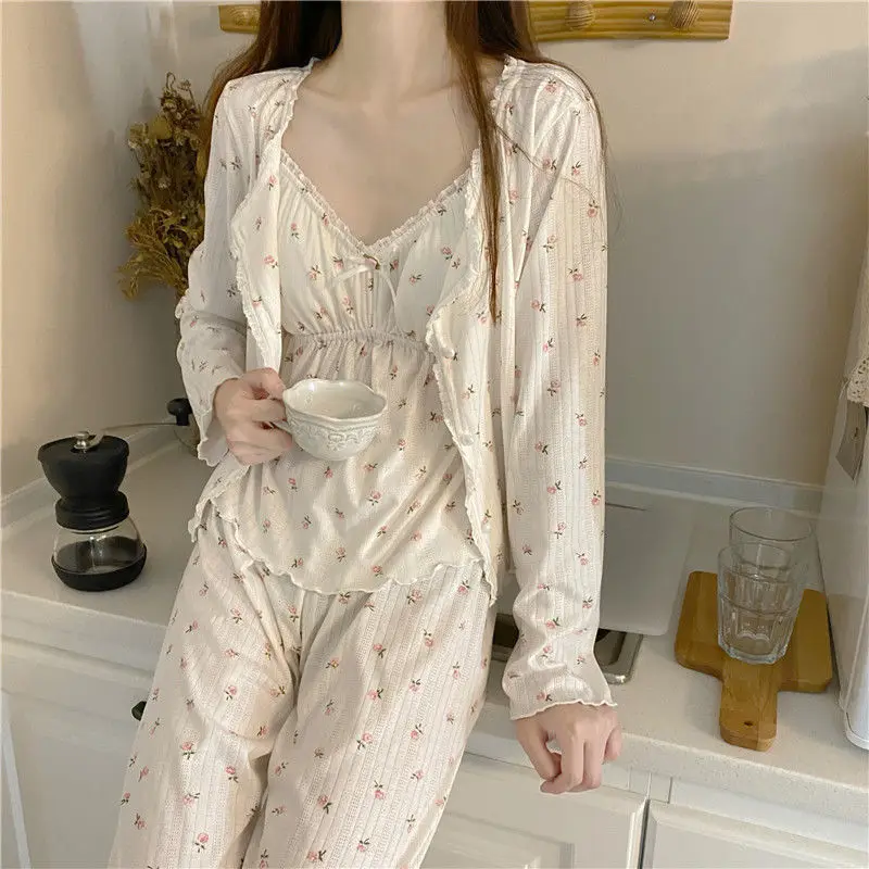 Pajama Sets Women Spring Ins Fashion Sexy Elegant Trendy Nightwear Loose Popular Soft Chic Sleepwear Home Long Sleeve Ulzzang