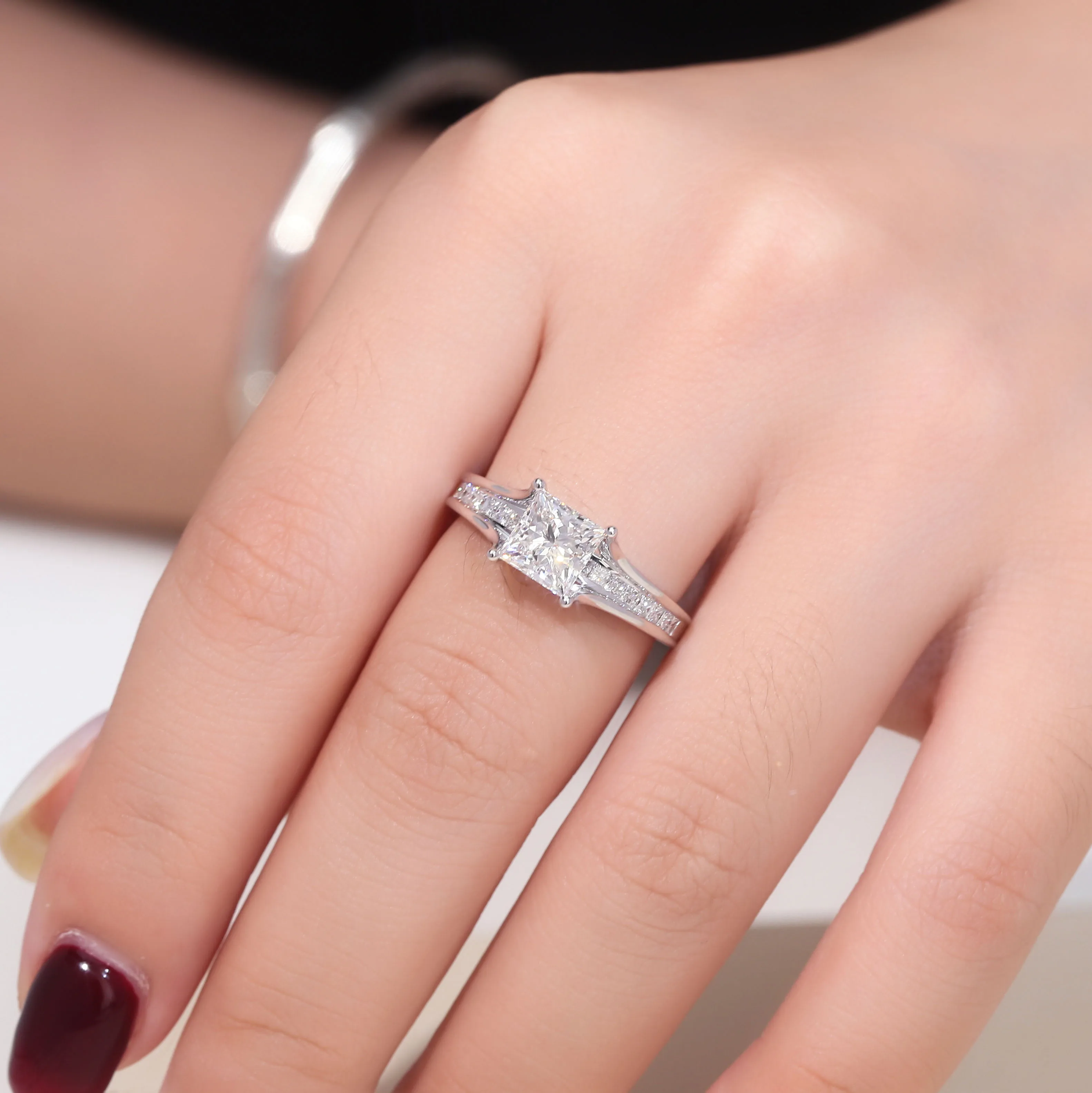 프로방스 결혼 반지 14KGold IGI EF/VS 프린세스 컷 랩 다이아몬드 반지 여성용 약혼 파인 쥬얼리 맞춤형 맞춤
