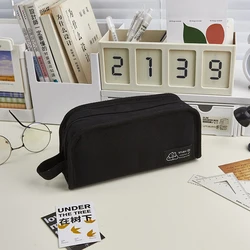 Ins Simplicity Pencil Case Solid Color White Black Canvas Pencil Bag High Capacity Stationery Storage Bag School Student Supply