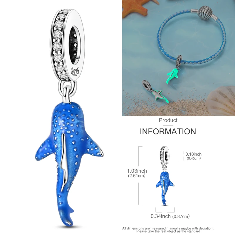925 Sterling Silber Ozean-Meerestier-Charm-Perlen Wal Delfin Seepferdchen Oktopus Krabbe Mantarochen für DIY Armband Halskette Geschenk – Detail 17