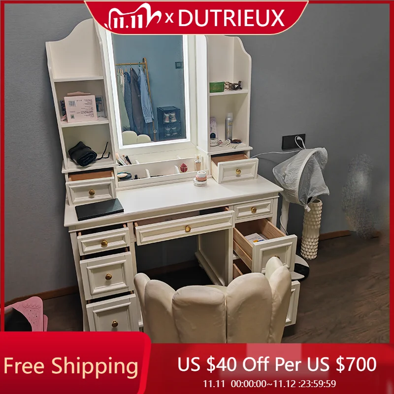

European Large Vanity Table Bedroom Drawers Storage Mirror Dressing Table Living Room Mobile Mesa De Maquillaje Home Furniture