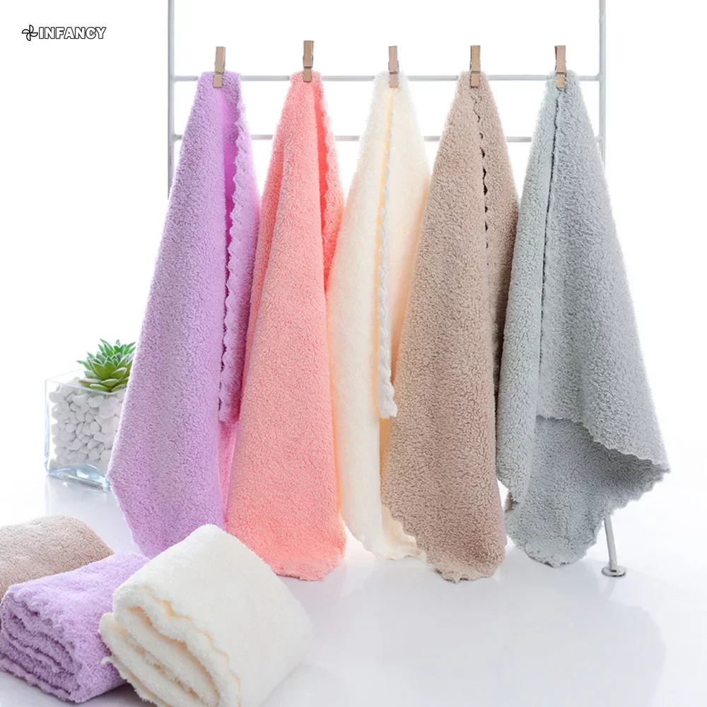 Candy Color Coral Velvet Kindergarten Square Children's Washing Hands Cleansing Soft Small Towel Hook Up Handkerchief 25*25cm