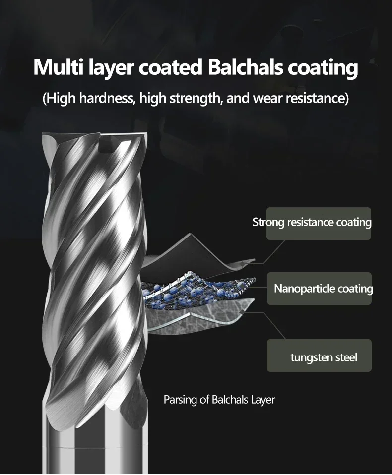 CSXW HRC72 CNC Carbide End Mill High Hardness Tungsten Cutter 4Flute Metal Steel Square Router Bit 6 8 12 14 16