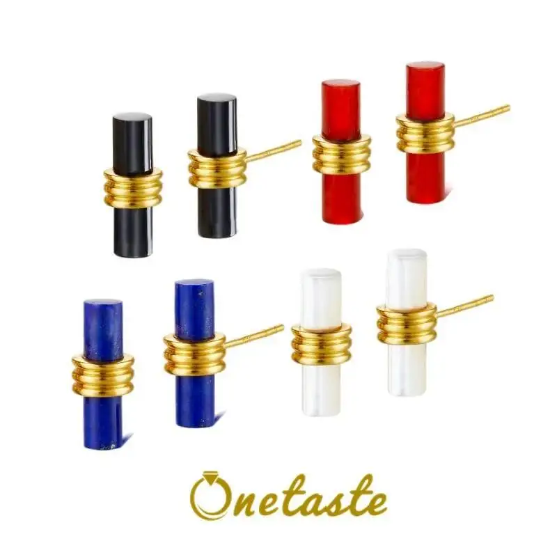 

Серьги-гвоздики из серебра 925 пробы с позолоченным круглым стержнем и катушкой, женские серьги-гвоздики из оникса, красного агата, белого перламутра, маленькие серьги в подарок