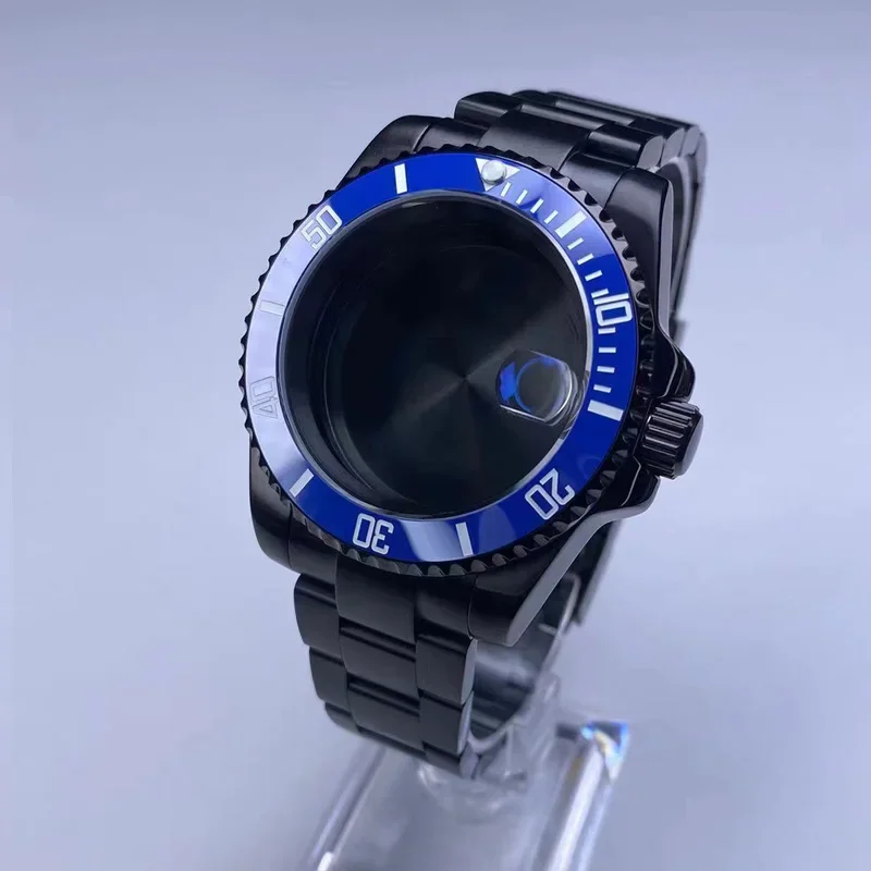 Nh35 case 40mm Black Watch case with 120 clicks fit nh34 nh35 nh36 movements sapphire glass waterproof 28.5mm dial accessries