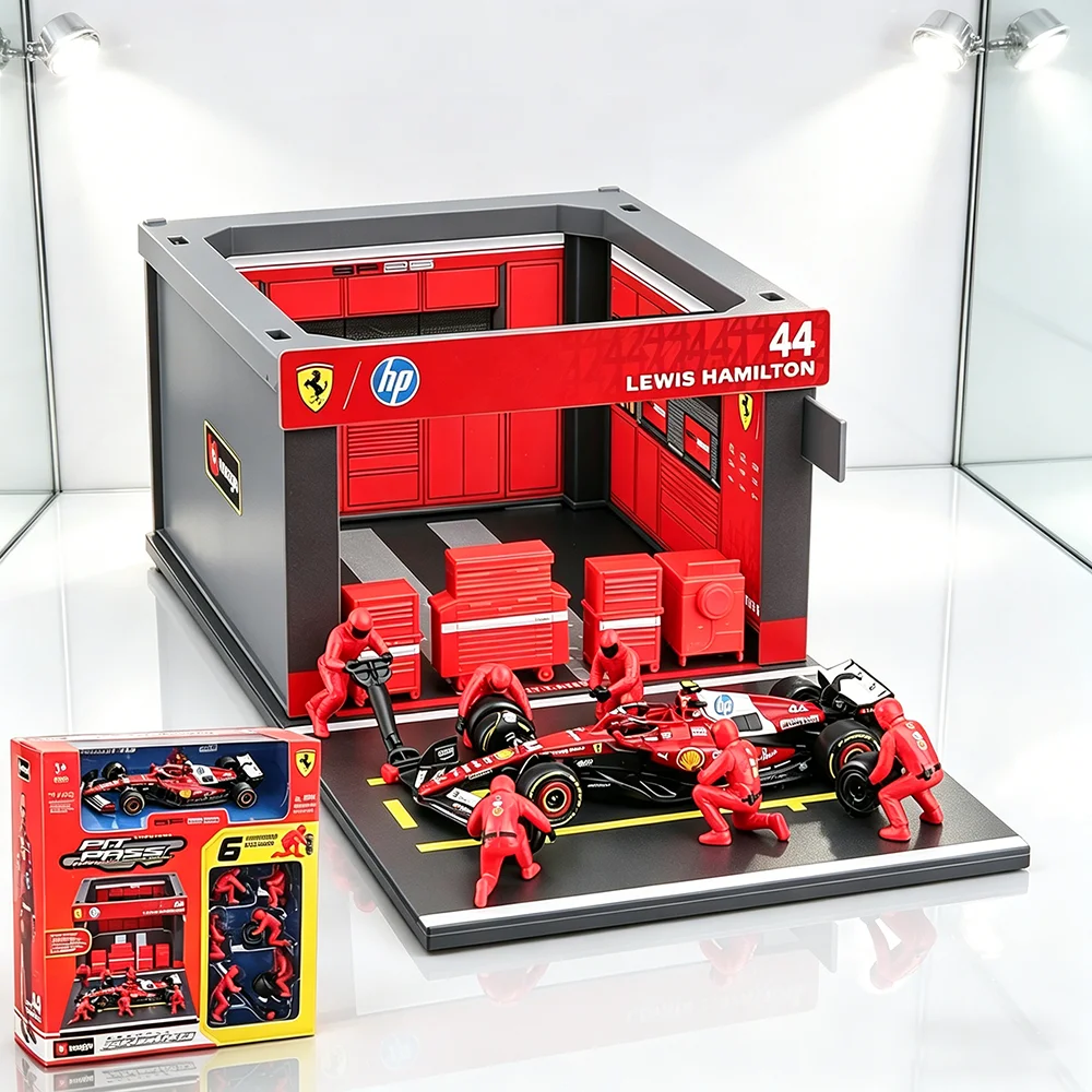 Bburago 1:43 2025 Ferrari SF25 #16 Charles Leclerc #44 Lewis Hamilton DIY Pit House Alloy Car Die Cast Model Toy Collectible