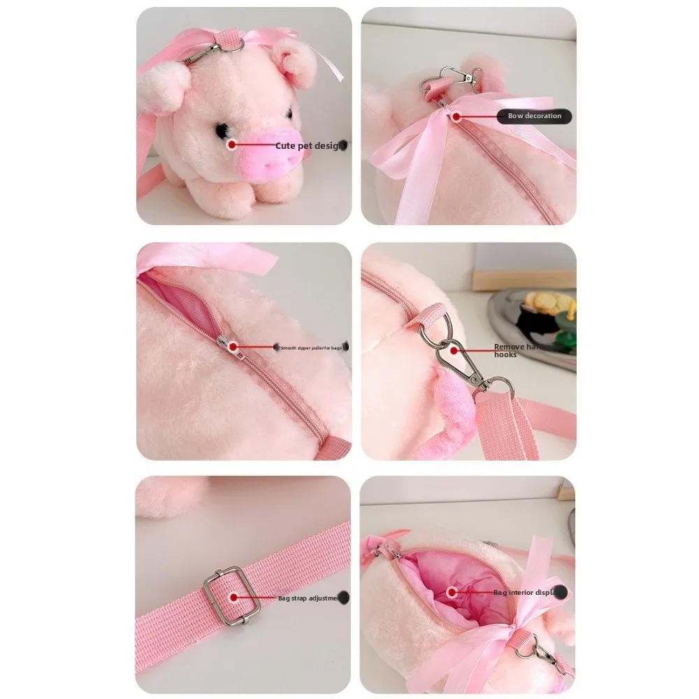 New Piglet Shoulder Bag Soft Pink Messenger Bags Large Capacity Cute Piggy Crossbody Bag for Girl