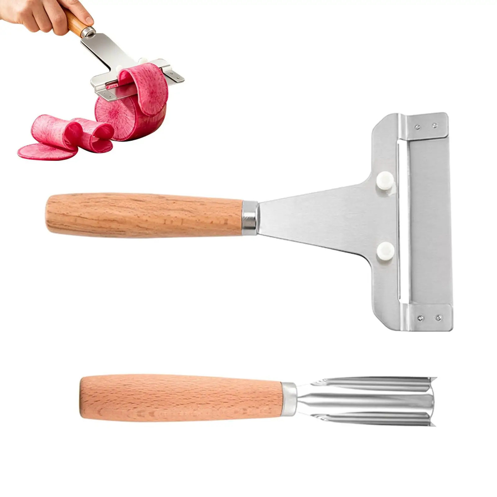 Adjustable Thickness Vegetable Slicer And Peeler Stainless Steel Wooden Handle Portable Household Gadget Kitchen Peeler